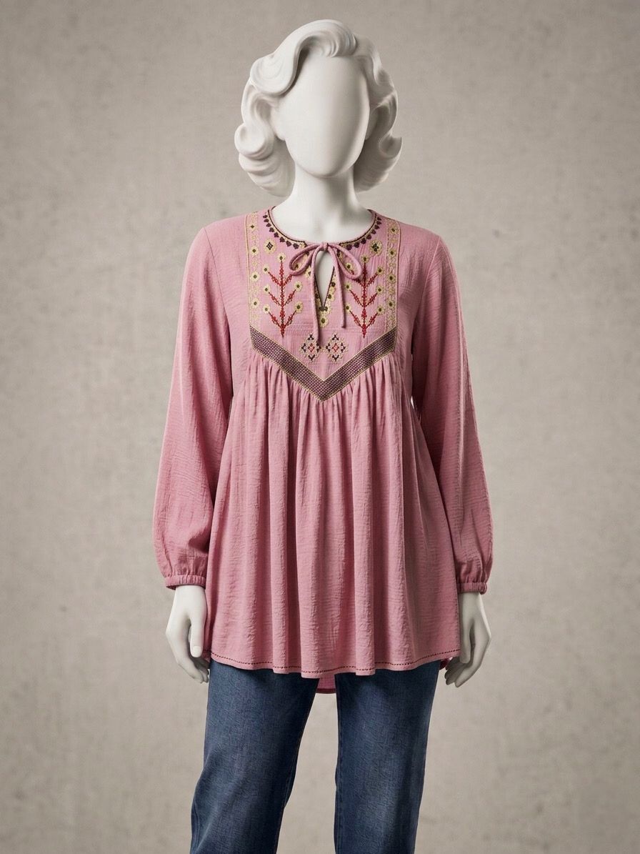 Boho-Chic Embroidered Tunic Top