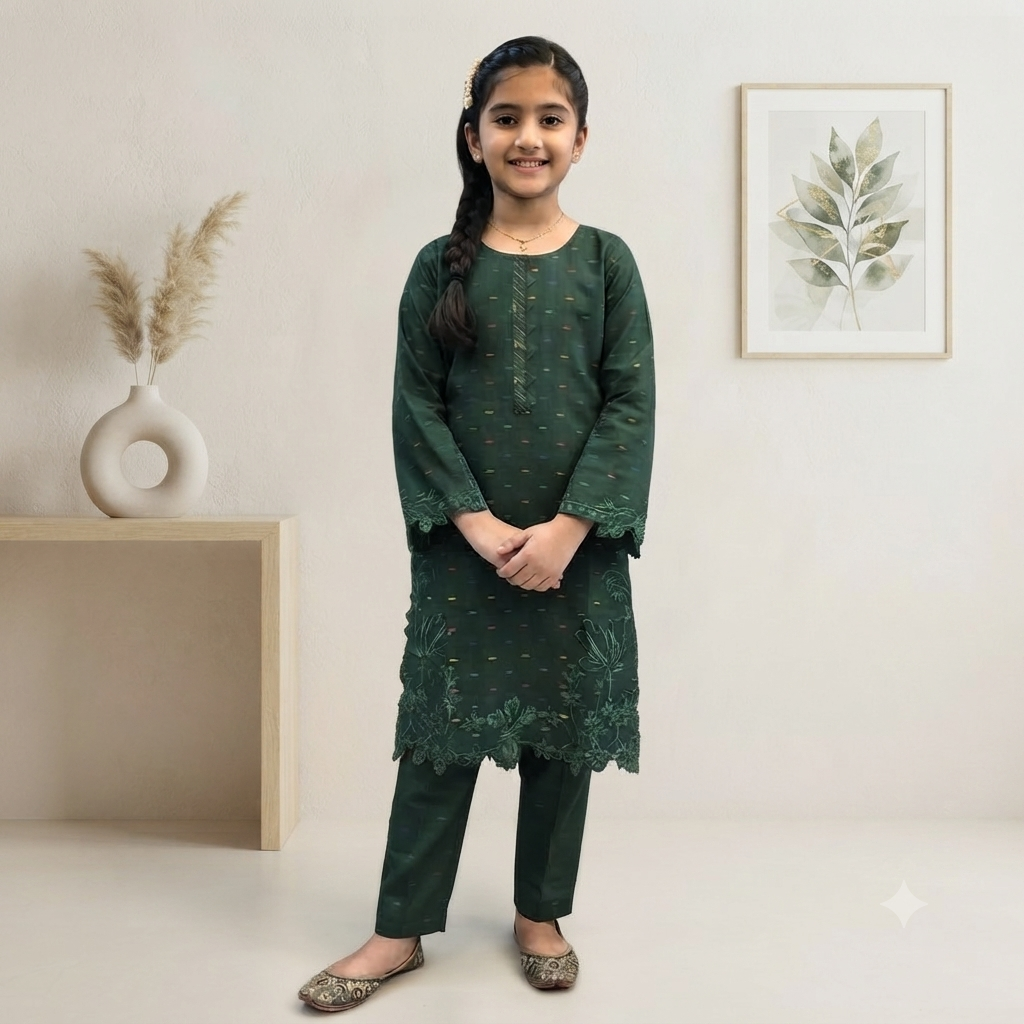 Girls Bindi Lazer Cutwork Embroidered 2-Piece Suit