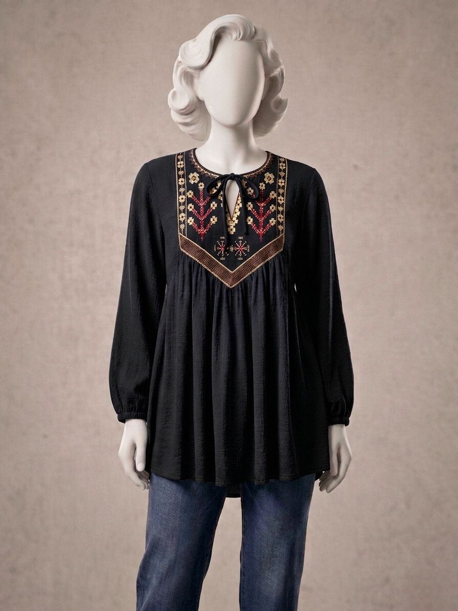 Boho-Chic Embroidered Tunic Top