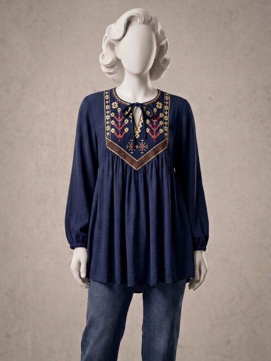Boho-Chic Embroidered Tunic Top