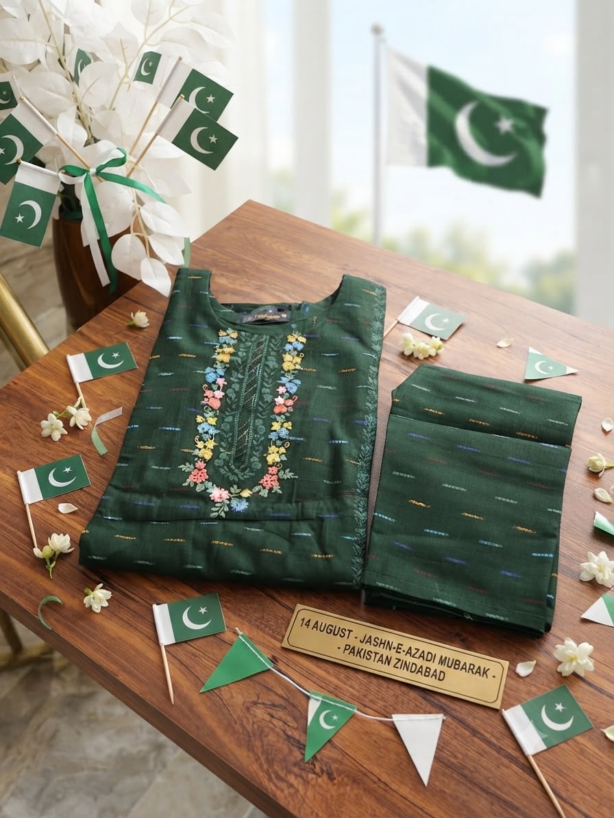 Girls Green multi Embroidered 2-Piece Suit