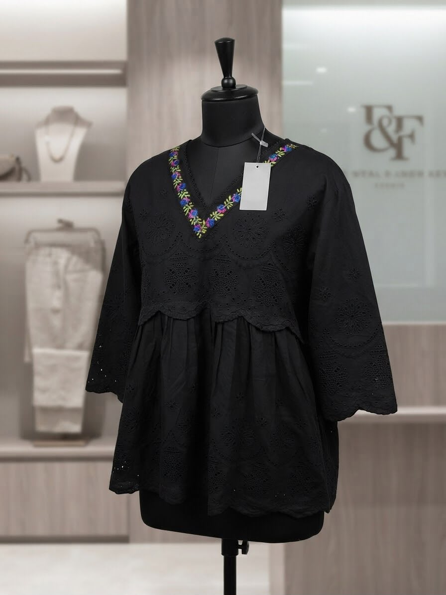 Women’s Lawn Drop-Shoulder 2-Layer Chikankari Top